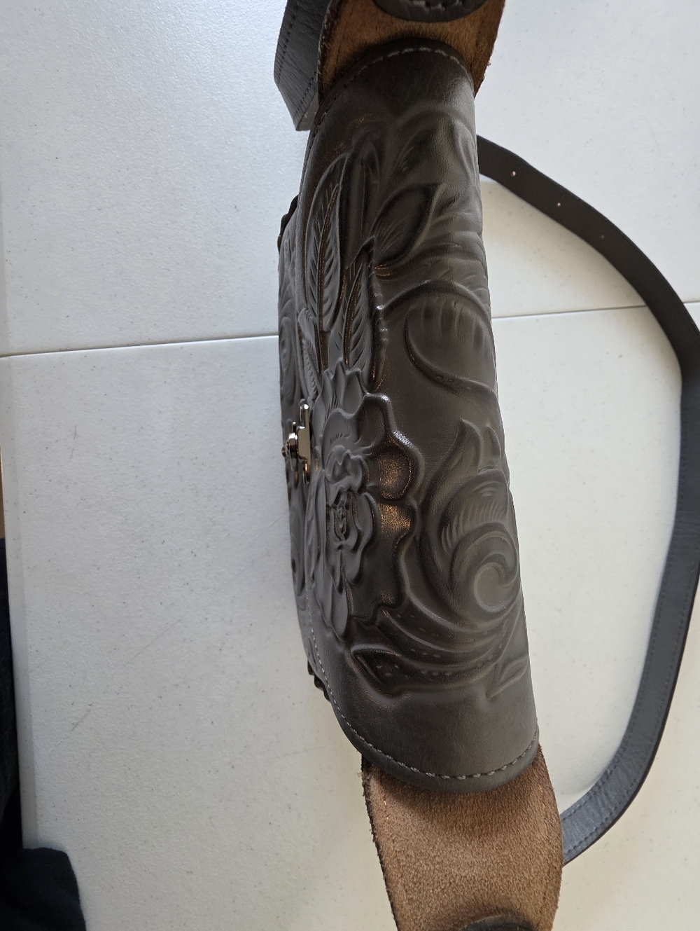 Patricia Nash Metallic Gray Tooled Leather Crossbody Bag - Picture 7 of 15